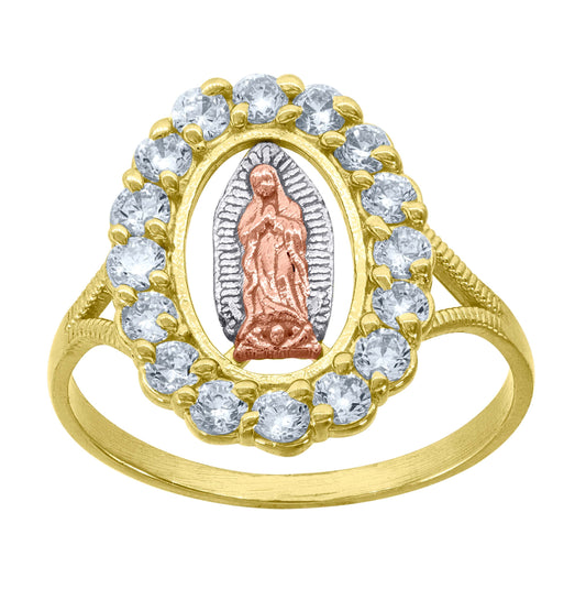 10K Tri-Color Gold Womens Cubic Zirconia Textured Square Head Religious Ring