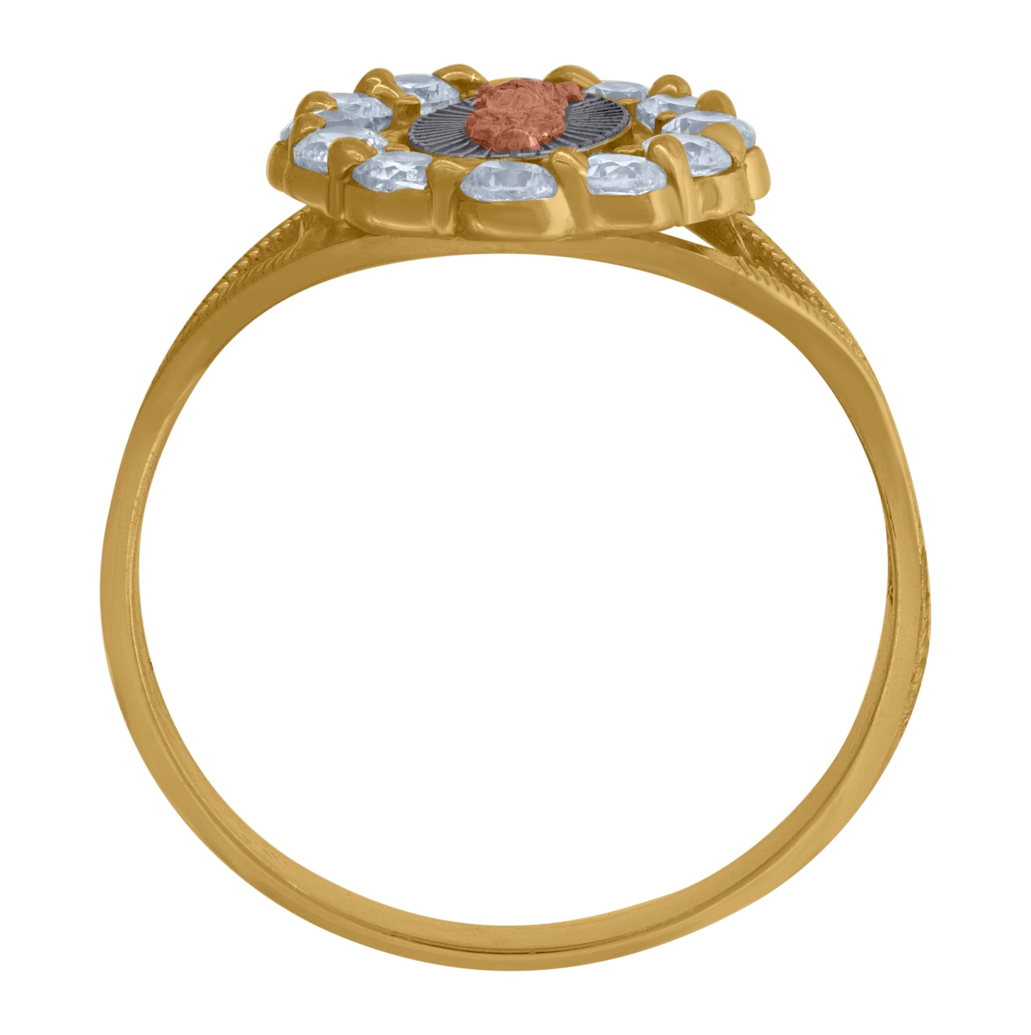10K Tri-Color Gold Womens Round Cubic Zirconia Lady Of Guadalupe Religious Ring