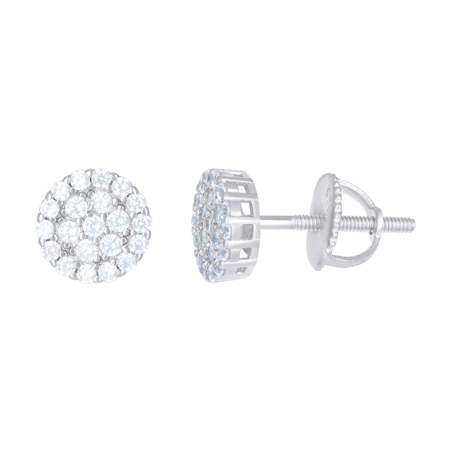 Sterling Silver Or Yellow-Tone Unisex Round Cubic Zirconia Stud Flower Cluster Fashion Earrings