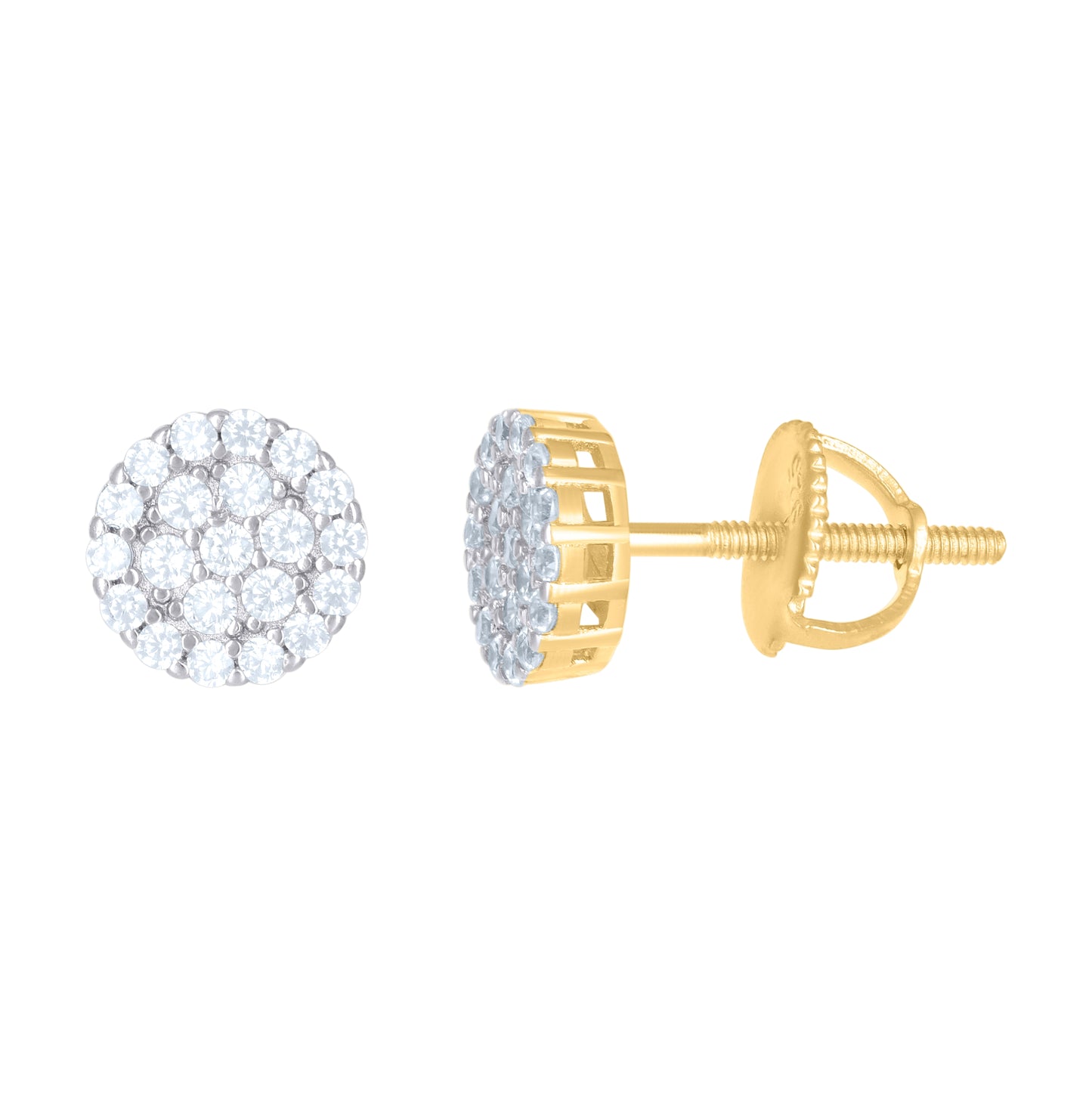 Sterling Silver Or Yellow-Tone Unisex Round Cubic Zirconia Stud Flower Cluster Fashion Earrings