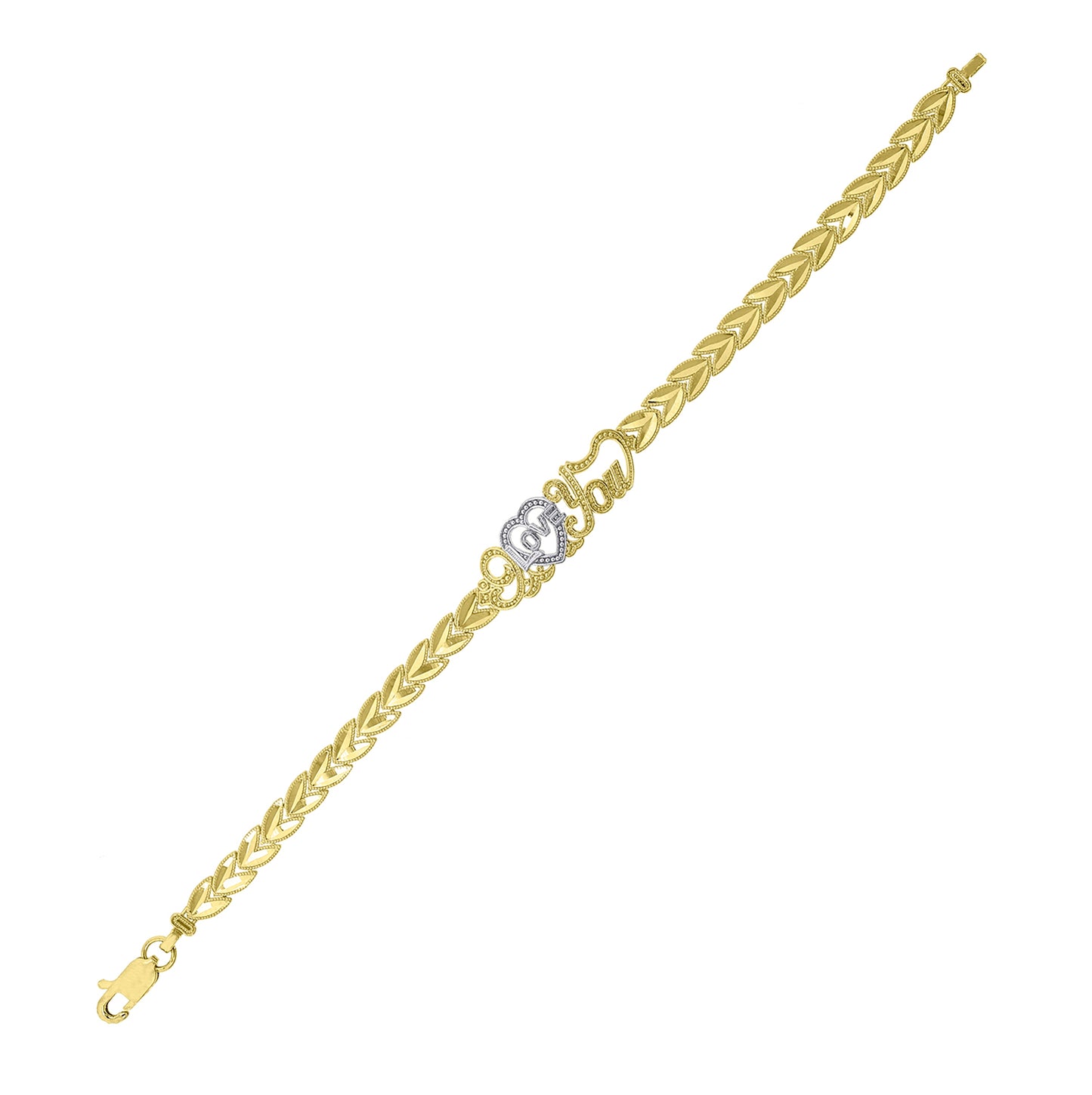 10K Two-tone Gold Womens I Love You Heart Charm Bracelet Size 8 Inches