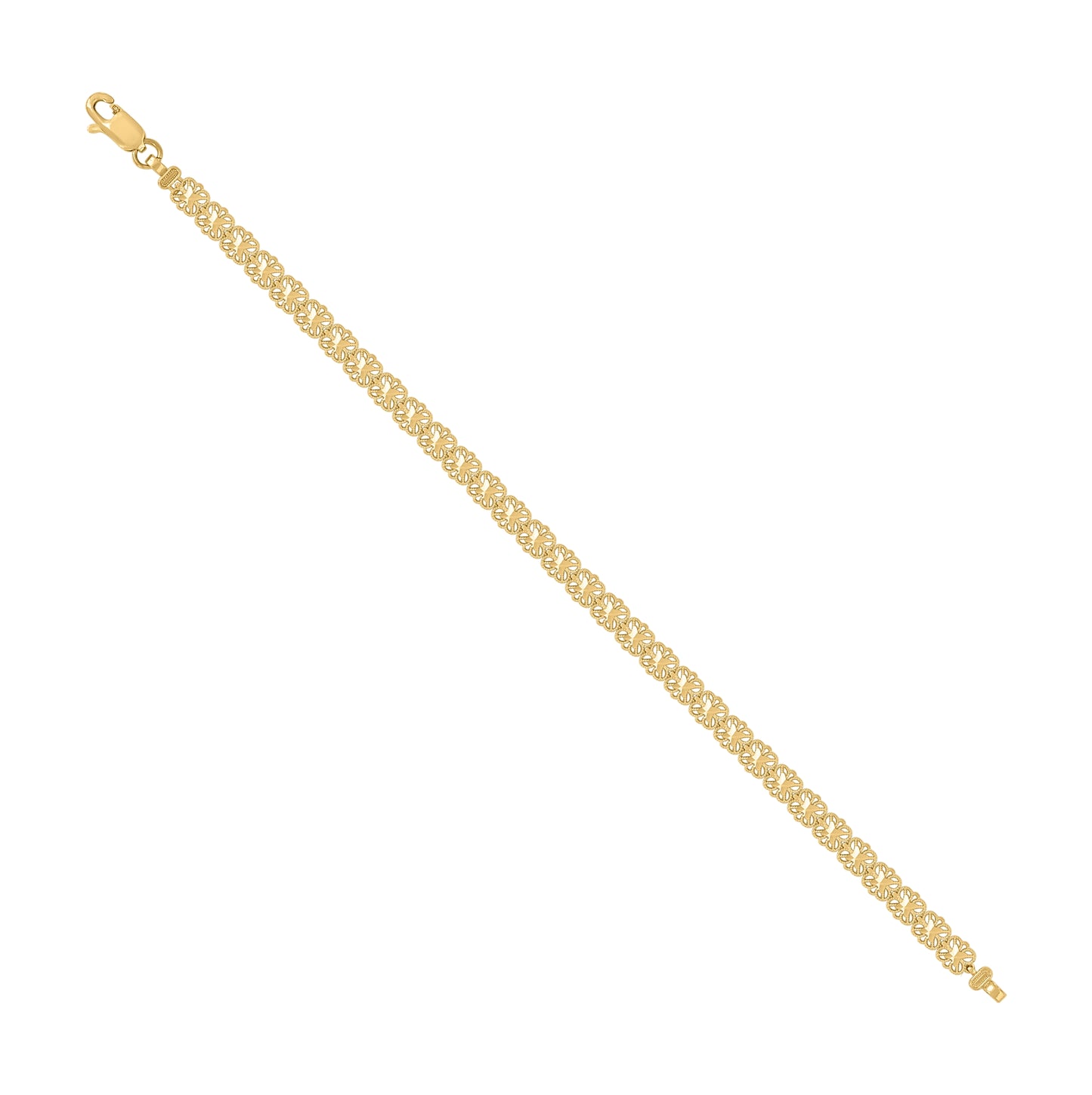 10K Yellow Gold Womens Flower Link Fashion 8" Bracelet