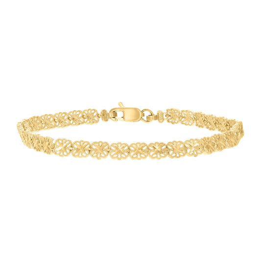 10K Yellow Gold Womens Flower Link Fashion 8" Bracelet