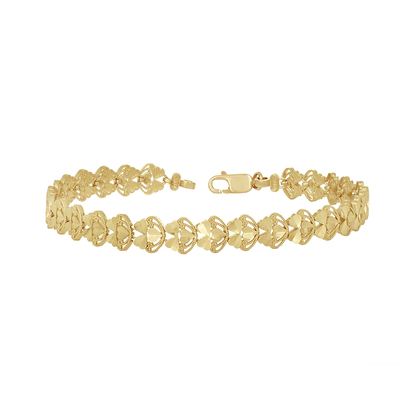 10K Yellow Gold Womens Heart Link Bracelet Size 8 Inches