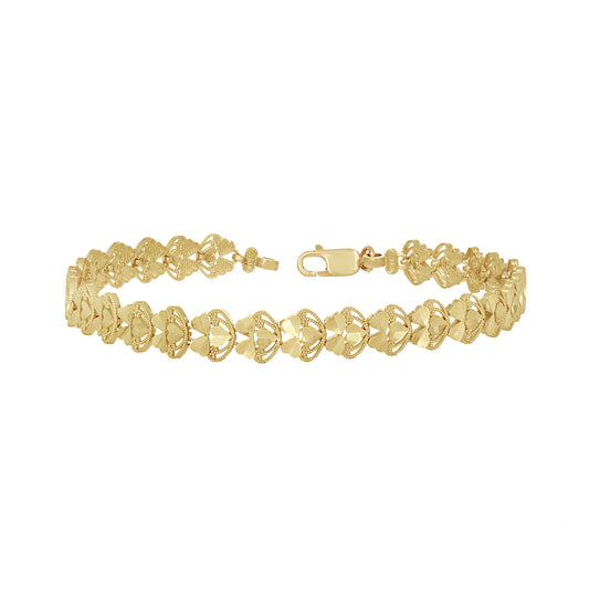 10K Yellow Gold Womens Heart Link Bracelet Size 8 Inches