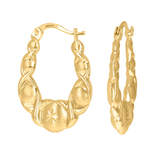 10K Yellow Gold Diamond Cut Brushed Womens Shrimp Xo Hugs & Kisses 19.1mm Hinged Hoops Huggies