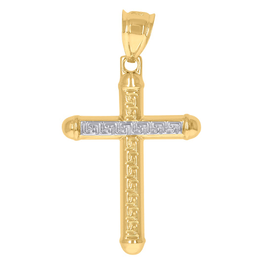 10K Gold Two-Tone Mens Cross Religious Charm Pendant