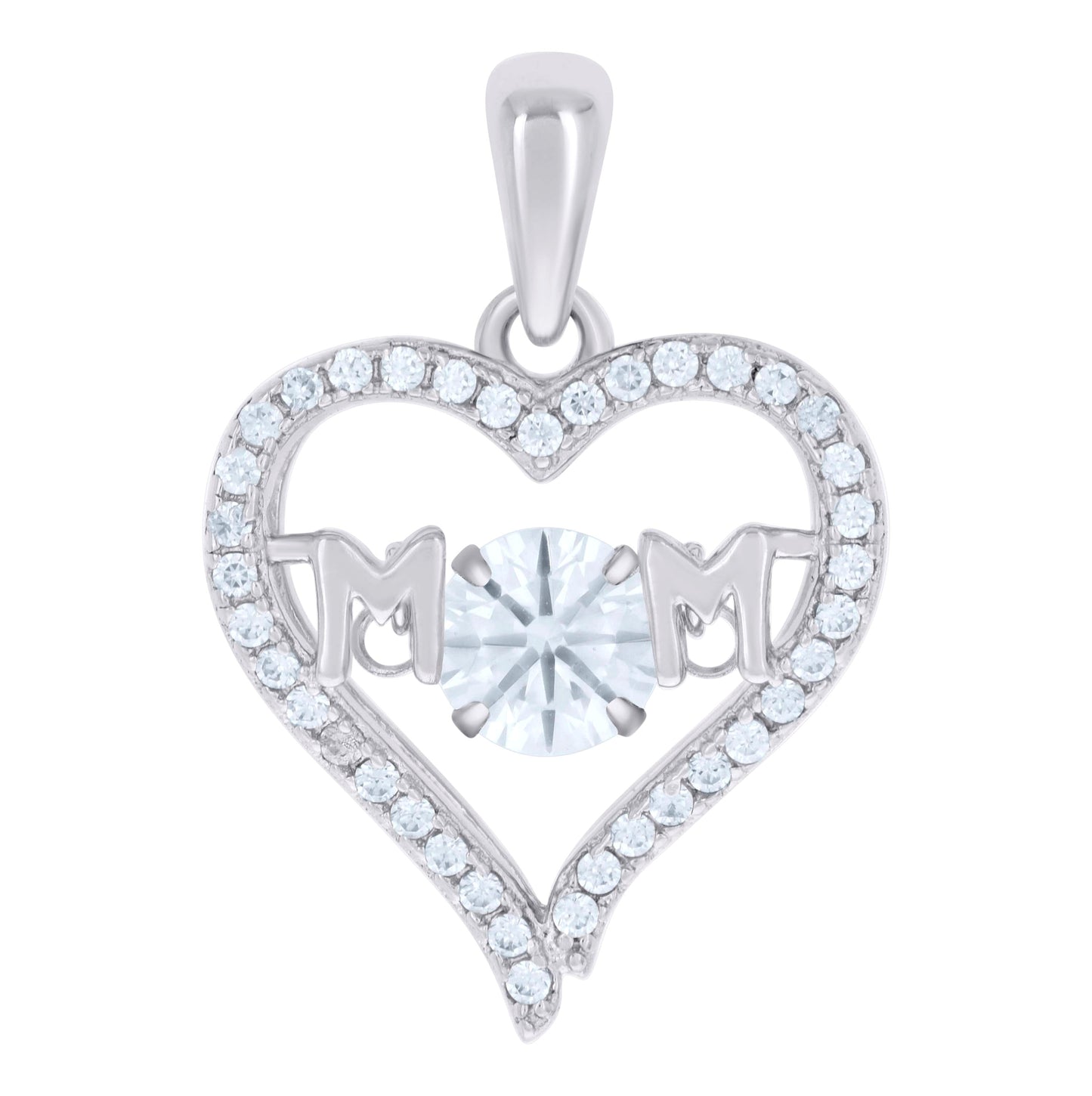Sterling Silver Womens Cubic Zirconia Heart Mom Talking Charm Pendant