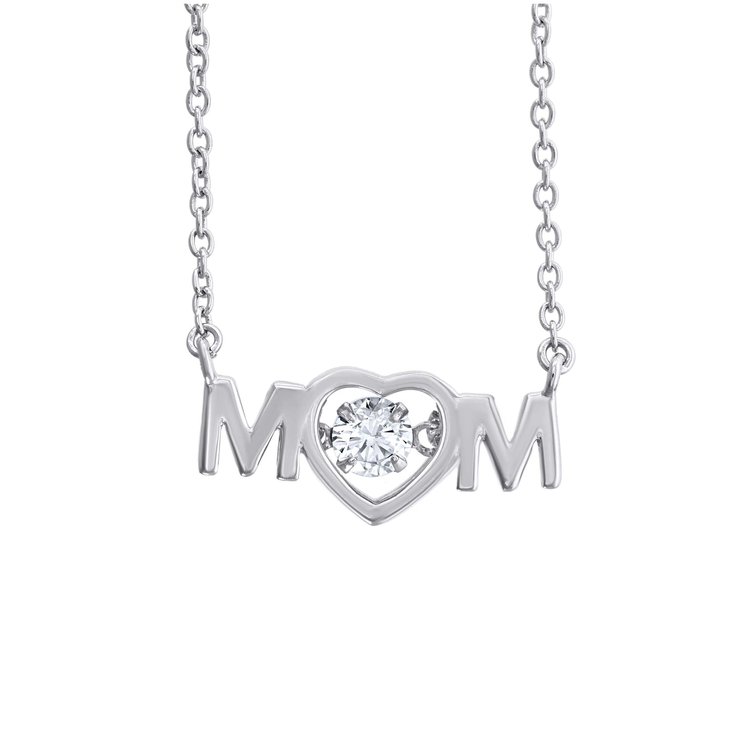 Sterling Silver Womens Cubic Zirconia Heart Mom Talking Charm Pendant