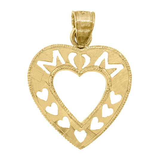 10K Yellow Gold Womens Heart Mom Charm Pendant