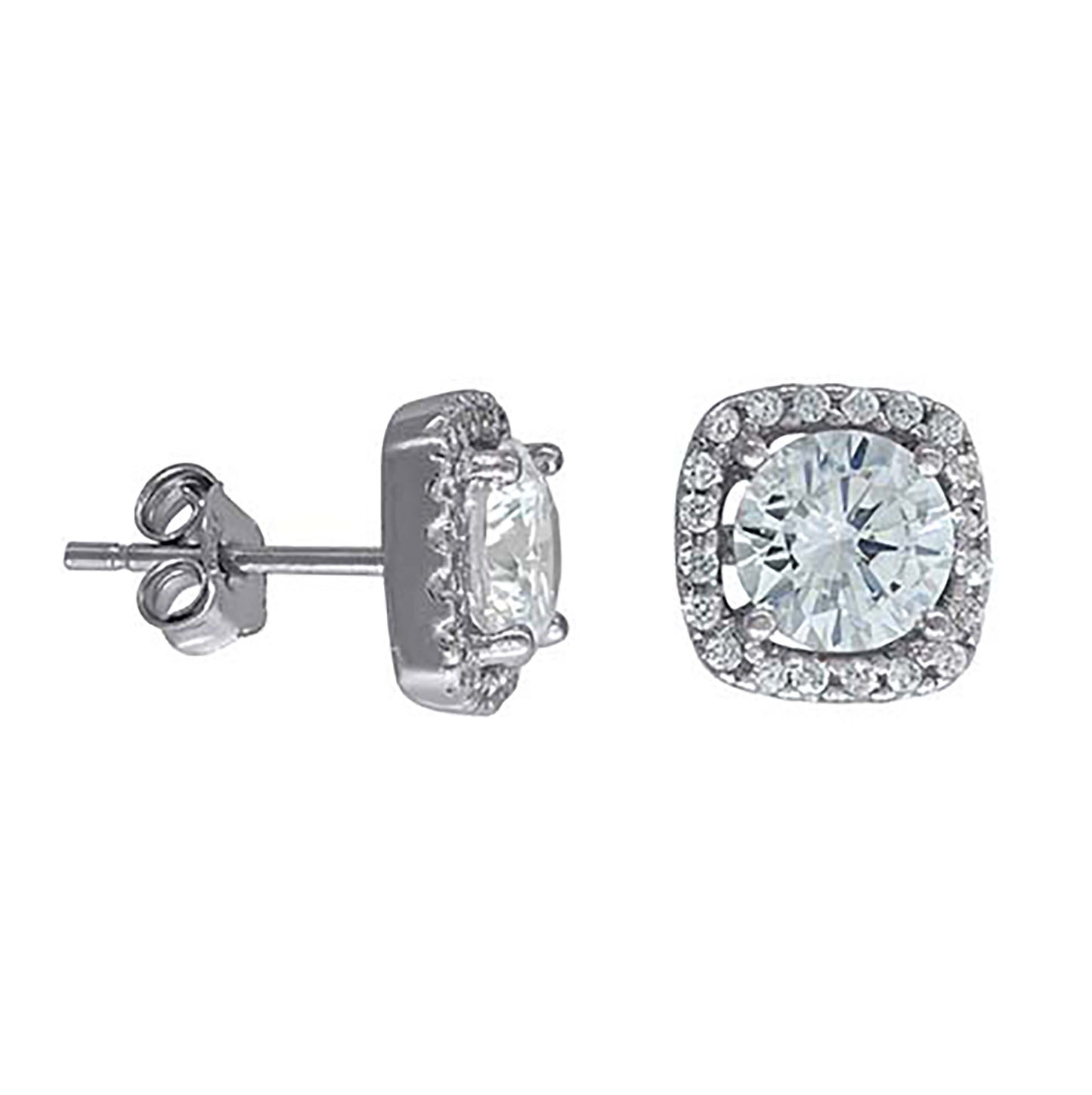 Sterling Silver Womens Cubic Zirconia Square Stud Earrings