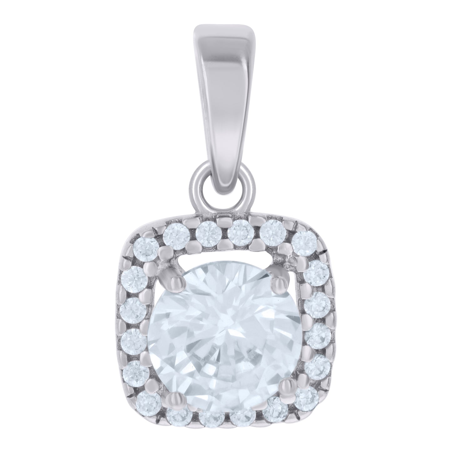 Sterling Silver Womens Cubic Zirconia Square Fashion Charm Pendant