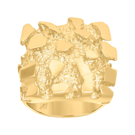 10K Yellow Gold Mens Nugget Textured Band Ring