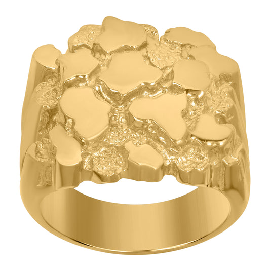 10K Yellow Gold Mens Nugget Textured Band Ring