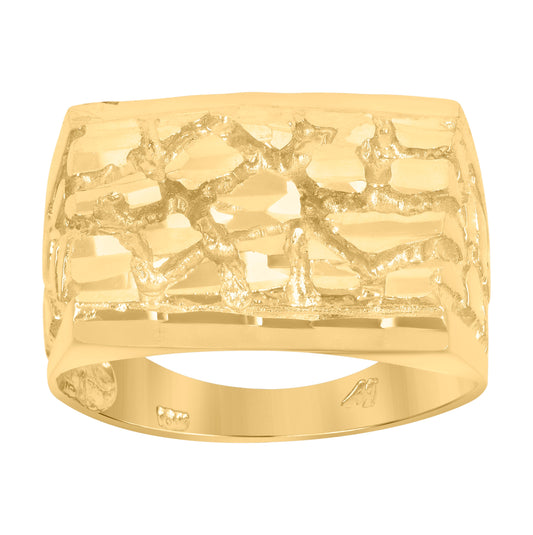 10K Yellow Gold Mens Nugget Diamond Cut Textured Band Ring