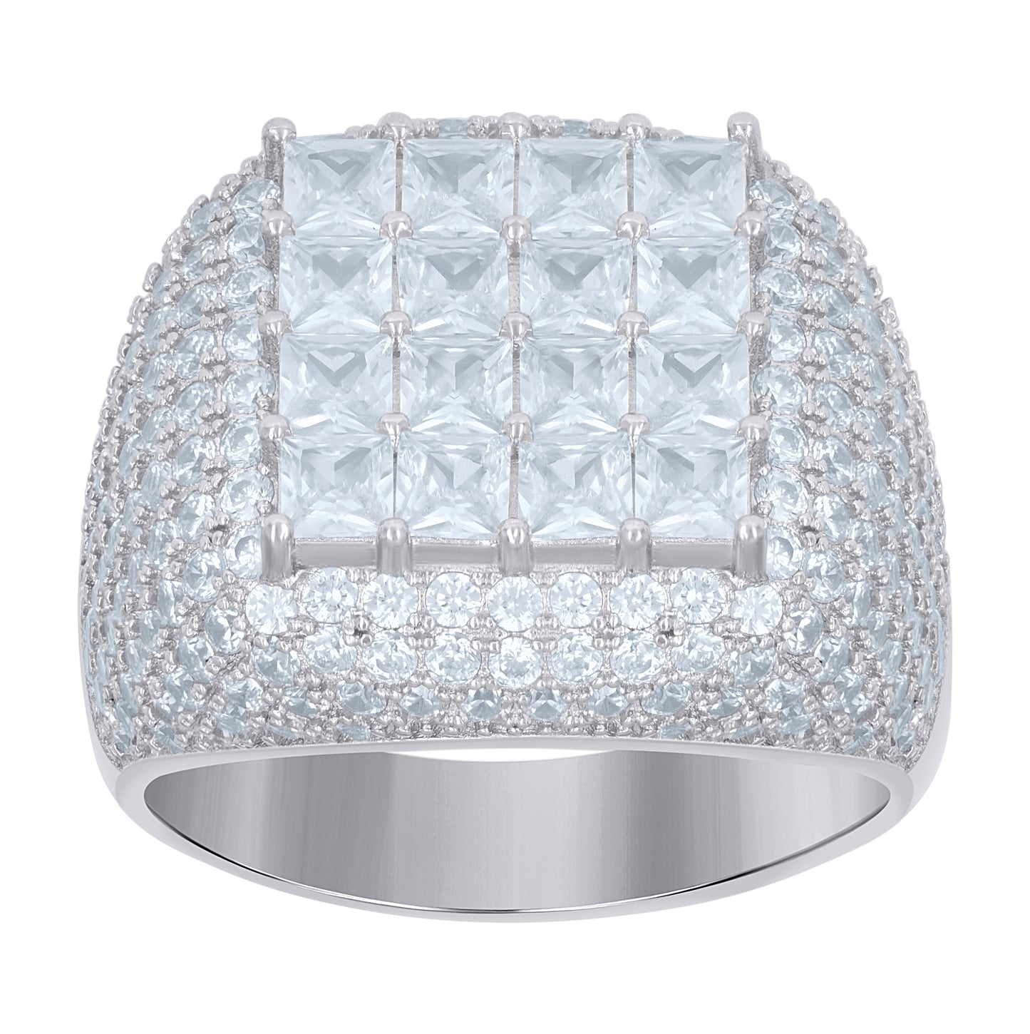 Sterling Silver Mens Cubic Zirconia Princess-Cut Square Sizes 6 To 12-12.5mm Bridal Anniversary Wedding Engagement Band Ring