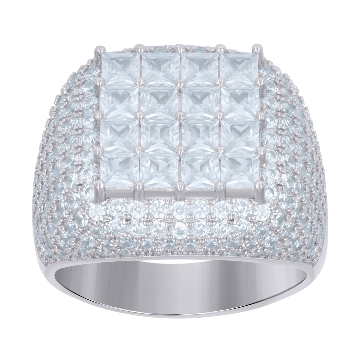 Sterling Silver Mens Cubic Zirconia Princess-Cut Square Sizes 6 To 12-12.5mm Bridal Anniversary Wedding Engagement Band Ring