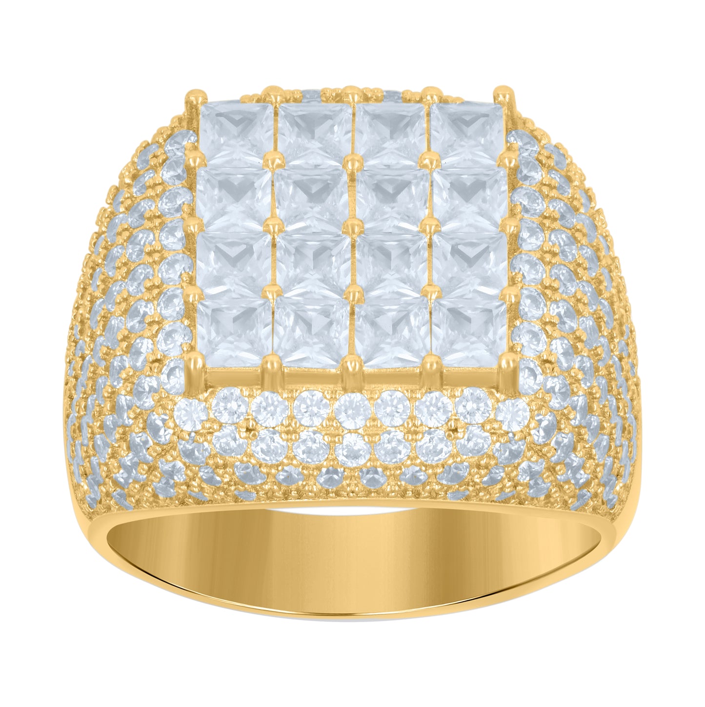 Sterling Silver Mens Cubic Zirconia Two-Tone Princess-Cut Square Sizes 6 To 12-12.5mm Bridal Anniversary Wedding Engagement Band Ring