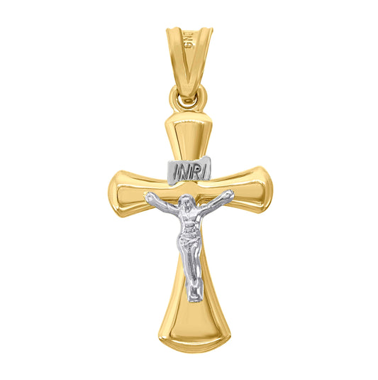 10K Two-Tone Gold Unisex Inri Crucifix Cross Religious Charm Pendant