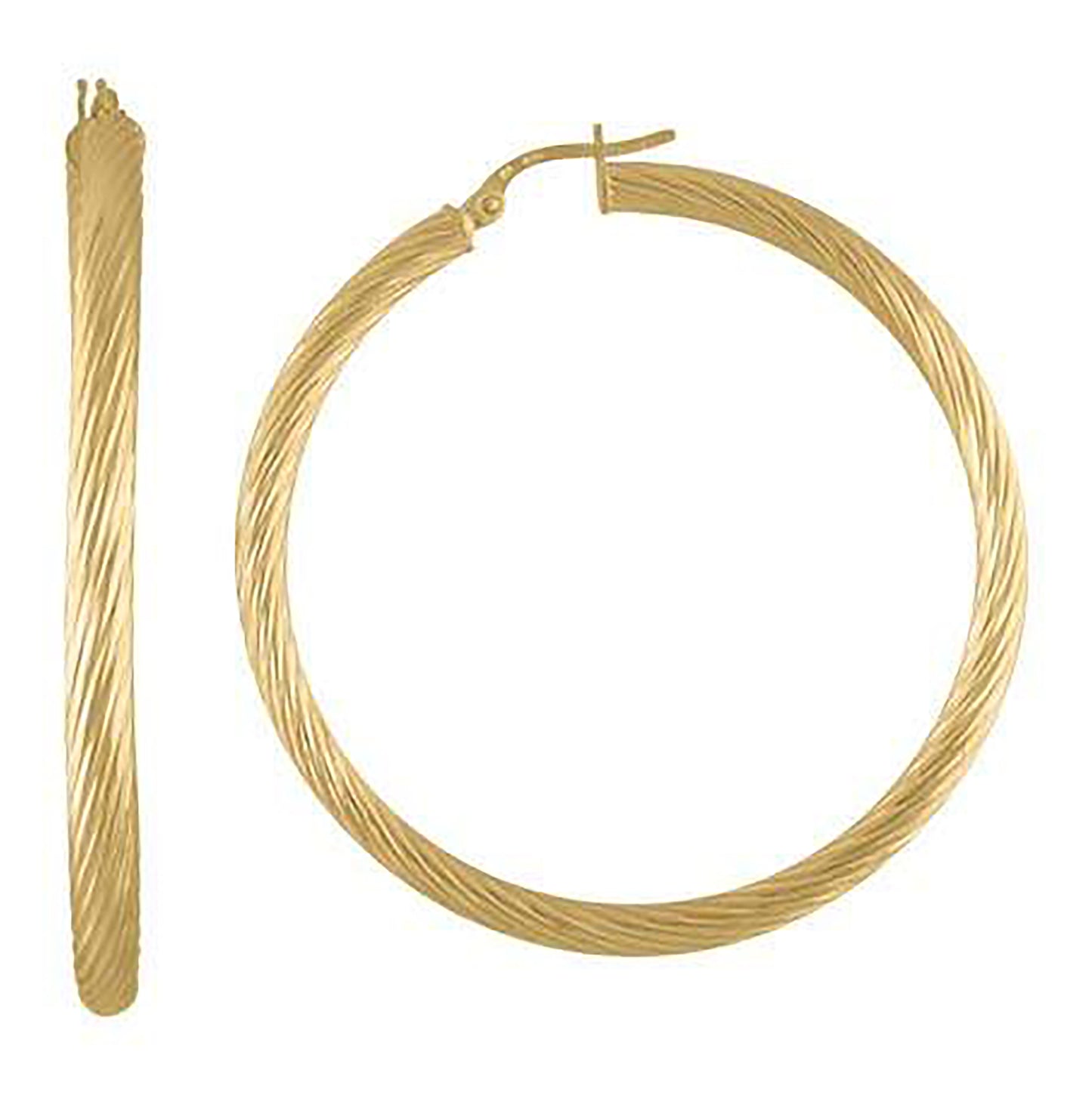10K Yellow Gold Womens Twisted Tube 3mm Hinged Hoops Huggies