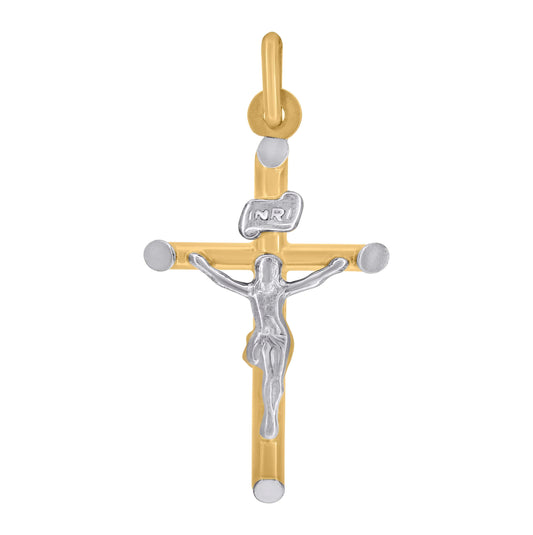 10K Gold Two-Tone Unisex Cross Crucifix Religious Charm Pendant