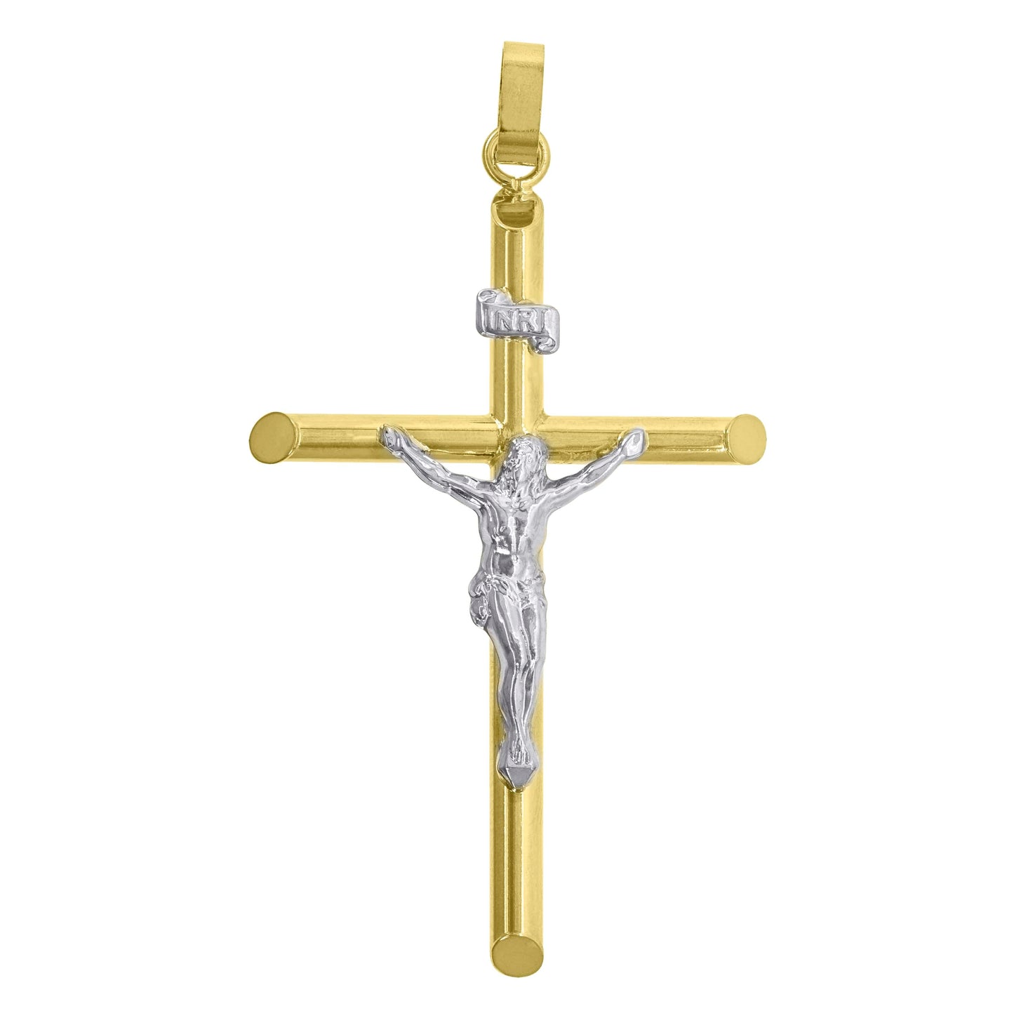 10K Gold Two-Tone Mens Cross Crucifix Religious Charm Pendant