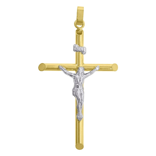 10K Gold Two-Tone Mens Cross Crucifix Religious Charm Pendant