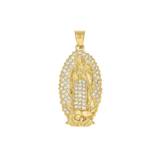 10K Two-Tone Gold Mens Cubic-Zirconia Religious Guadalupe Charm Pendant
