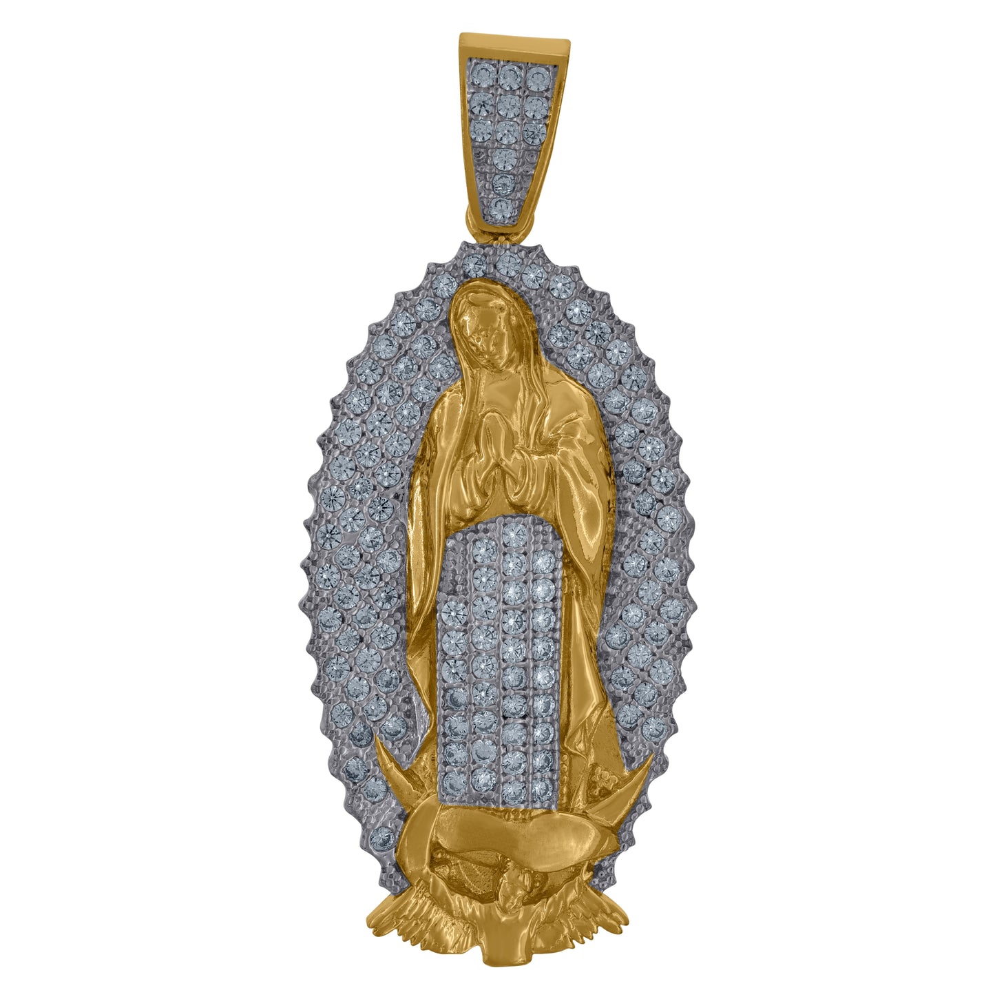 10K Two-Tone Gold Mens Cubic-Zirconia Religious Guadalupe Charm Pendant