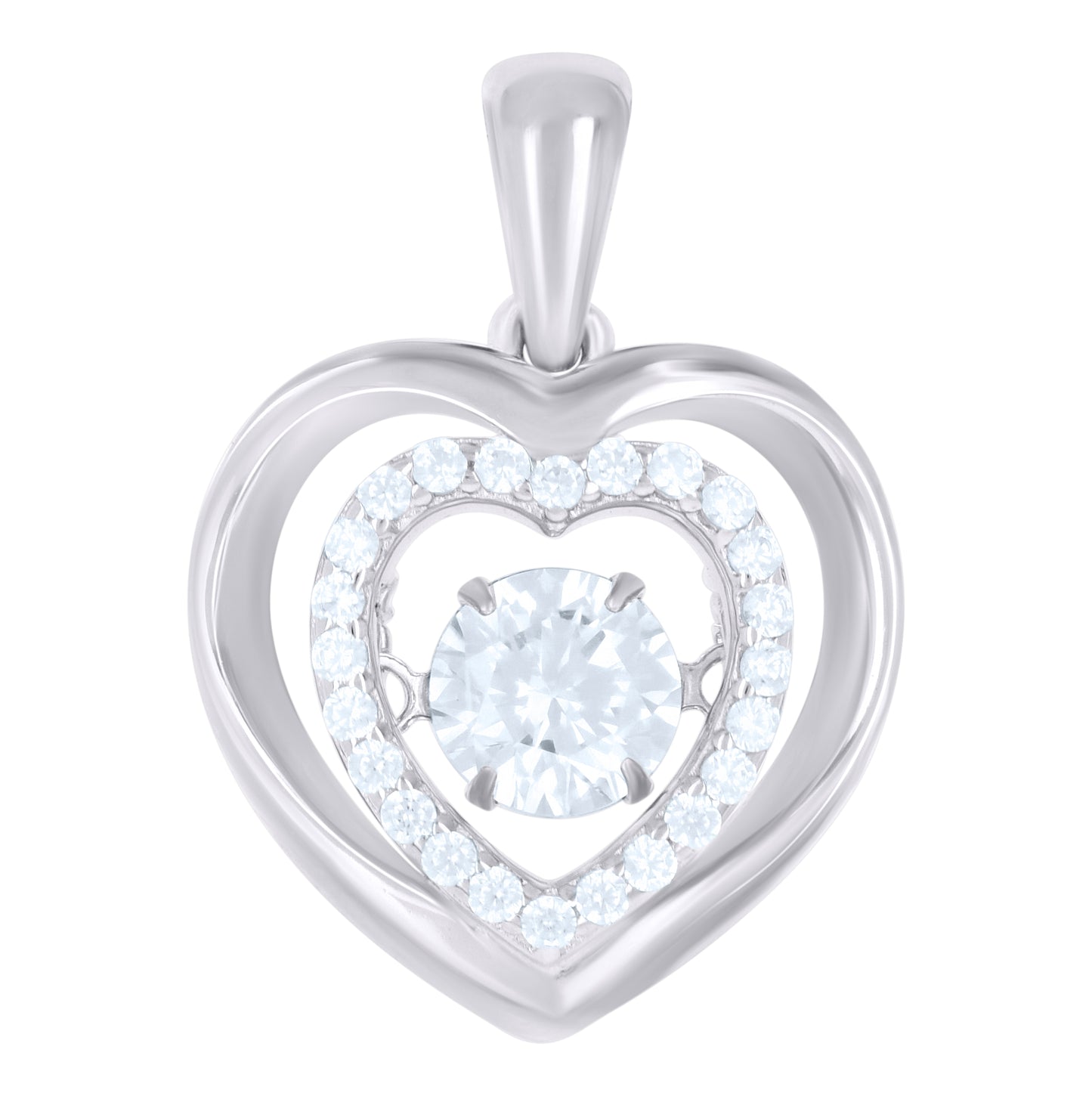 Sterling Silver Womens Cubic-Zirconia Heart Charm Pendant