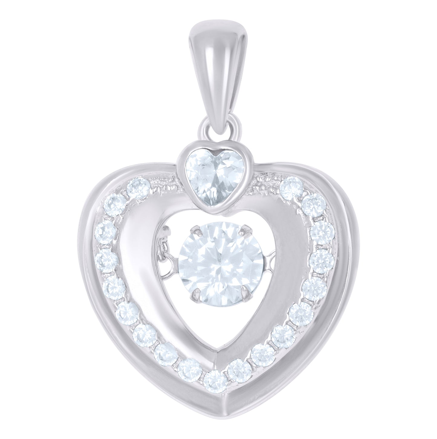 Sterling Silver Womens Sparkling Cubic-Zirconia Heart Charm Pendant
