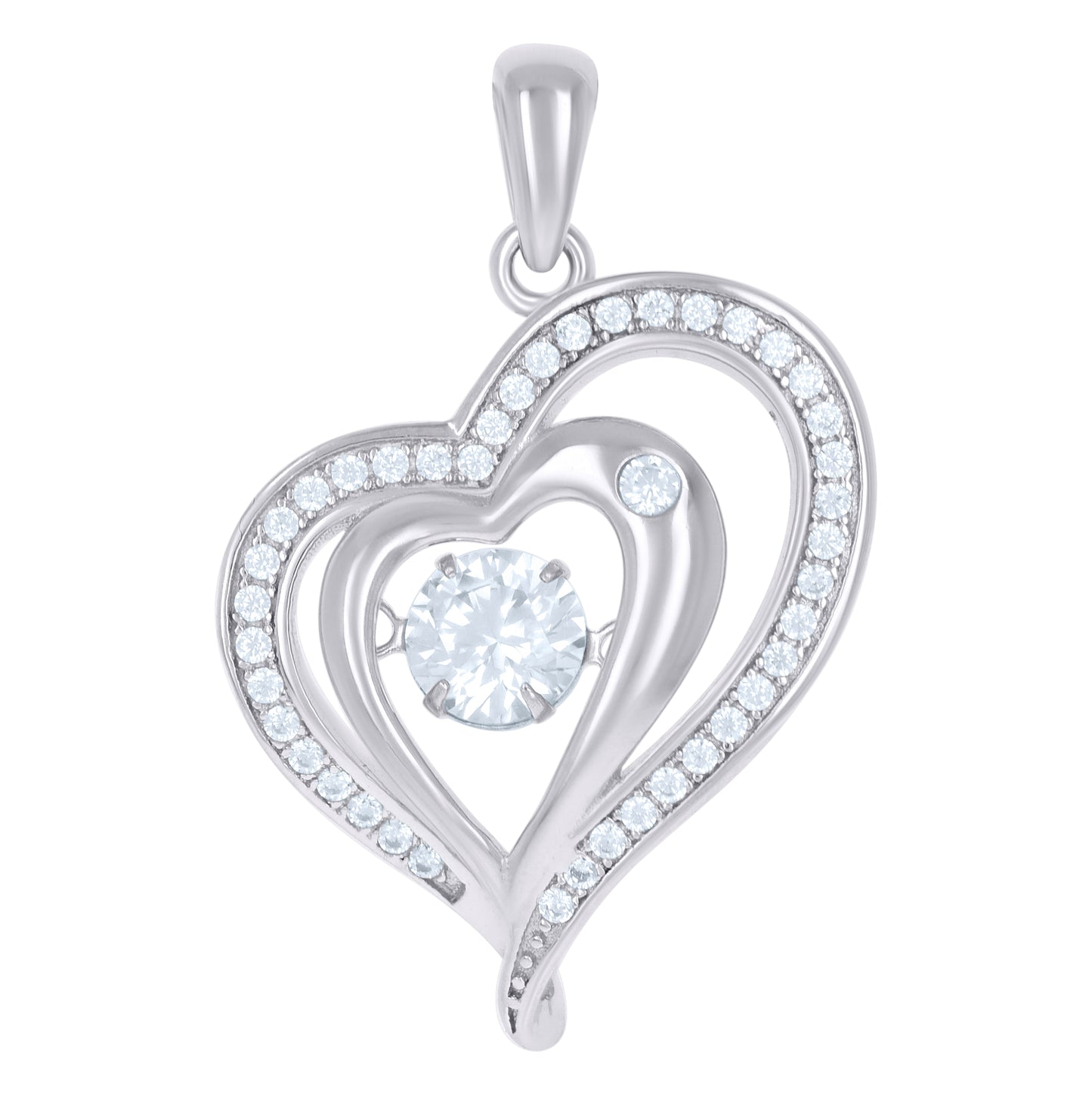 Sterling Silver Womens Sparkling Cubic-Zirconia Heart Charm Pendant
