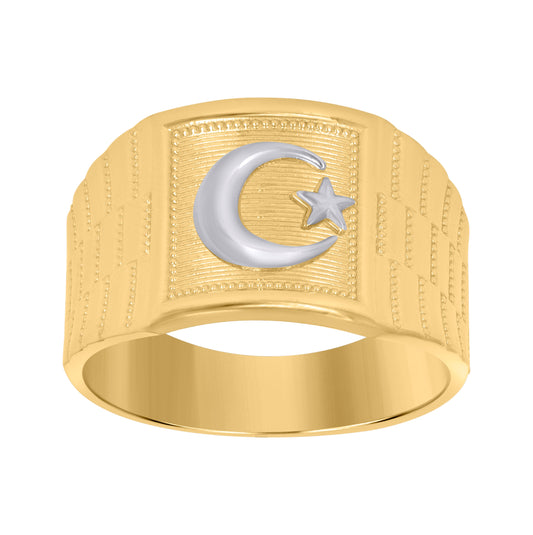 10K Two-Tone Gold Mens Moon Star Religious Ring Size 7