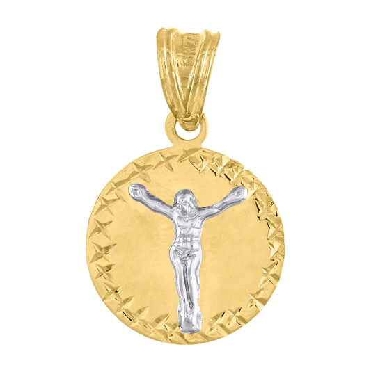 10K Gold Two-Tone Diamond-Cut Unisex Jesus Religious Charm Pendant