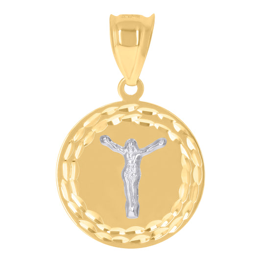 10K Two-Tone Gold Unisex Jesus Crucifix Religious Charm Pendant
