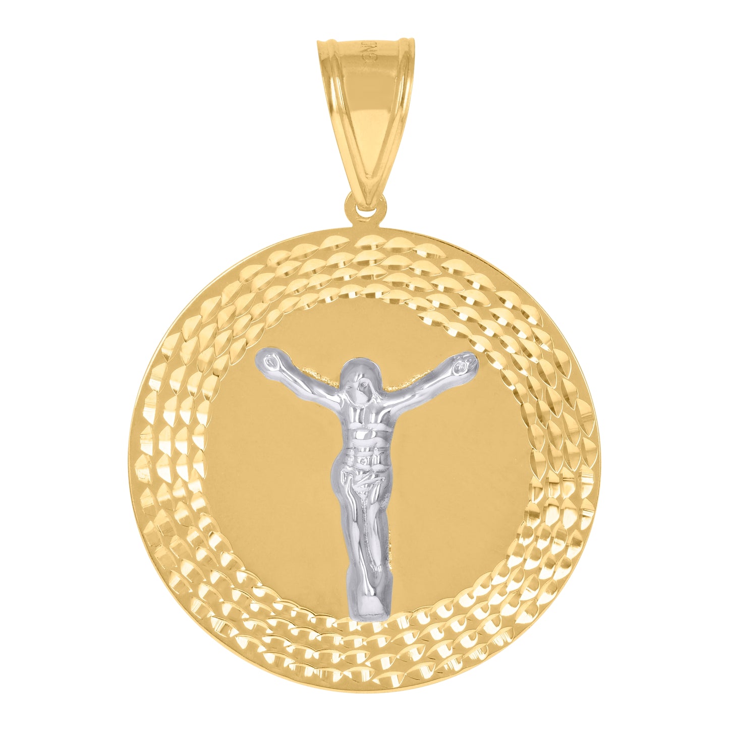 10K Gold Two-Tone Diamond-Cut Mens Jesus Religious Charm Pendant
