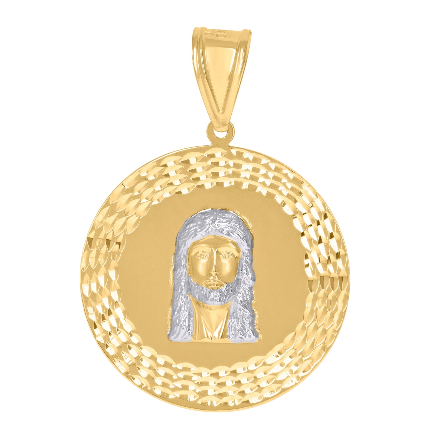 10K Two-Tone Gold Mens Women Diamond-Cut Jesus Religious Charm Pendant