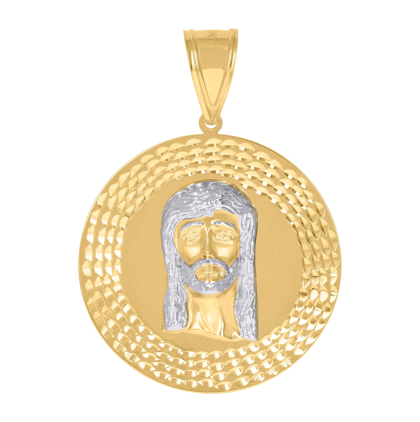 10K Gold Two-Tone Diamond-Cut Mens Jesus Religious Charm Pendant