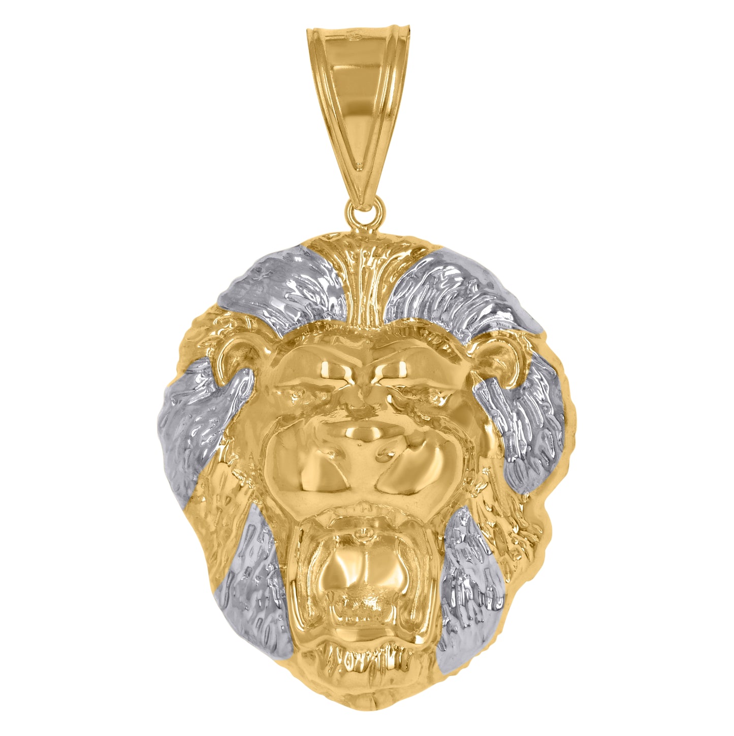 10K Two-Tone Gold Mens Textured Zodiac Sign Leo Lion Head Charm Pendant