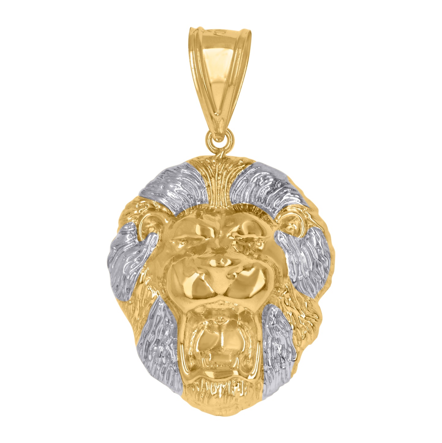 10K Two-Tone Gold Mens Zodiac Sign Leo Lion Head Charm Pendant