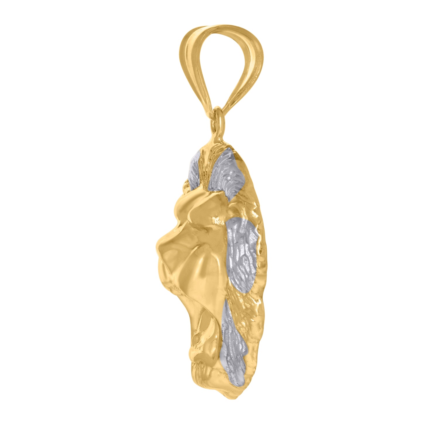 10K Gold Two-Tone Diamond-Cut Mens Zodiac Sign Leo Lion Head Charm Pendant