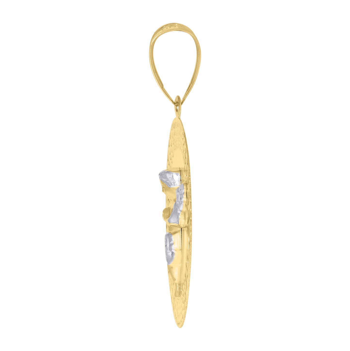 10K Gold Two-Tone Diamond-Cut Mens Angel Religious Charm Pendant