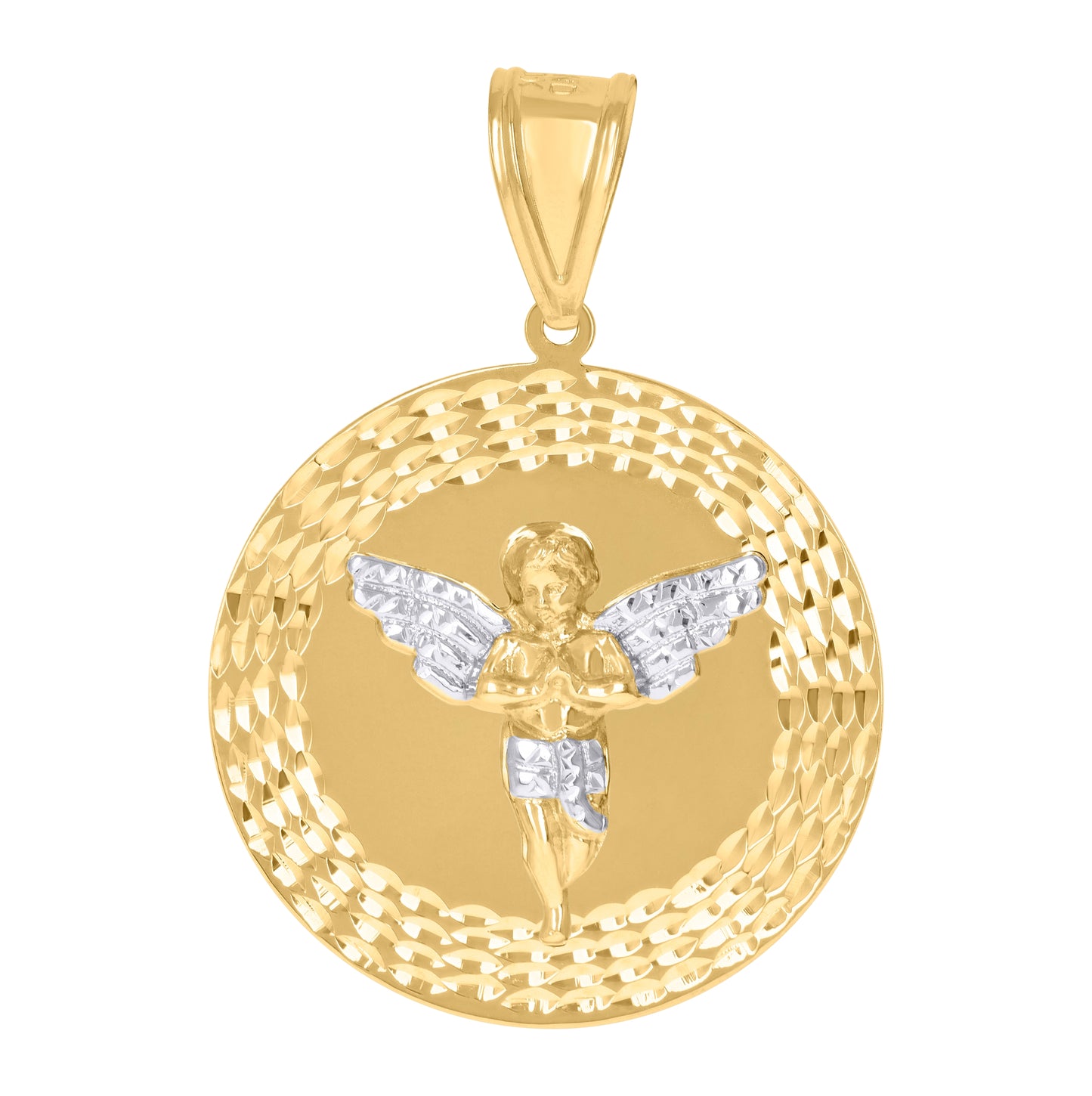 10K Gold Two-Tone Diamond-Cut Mens Angel Religious Charm Pendant