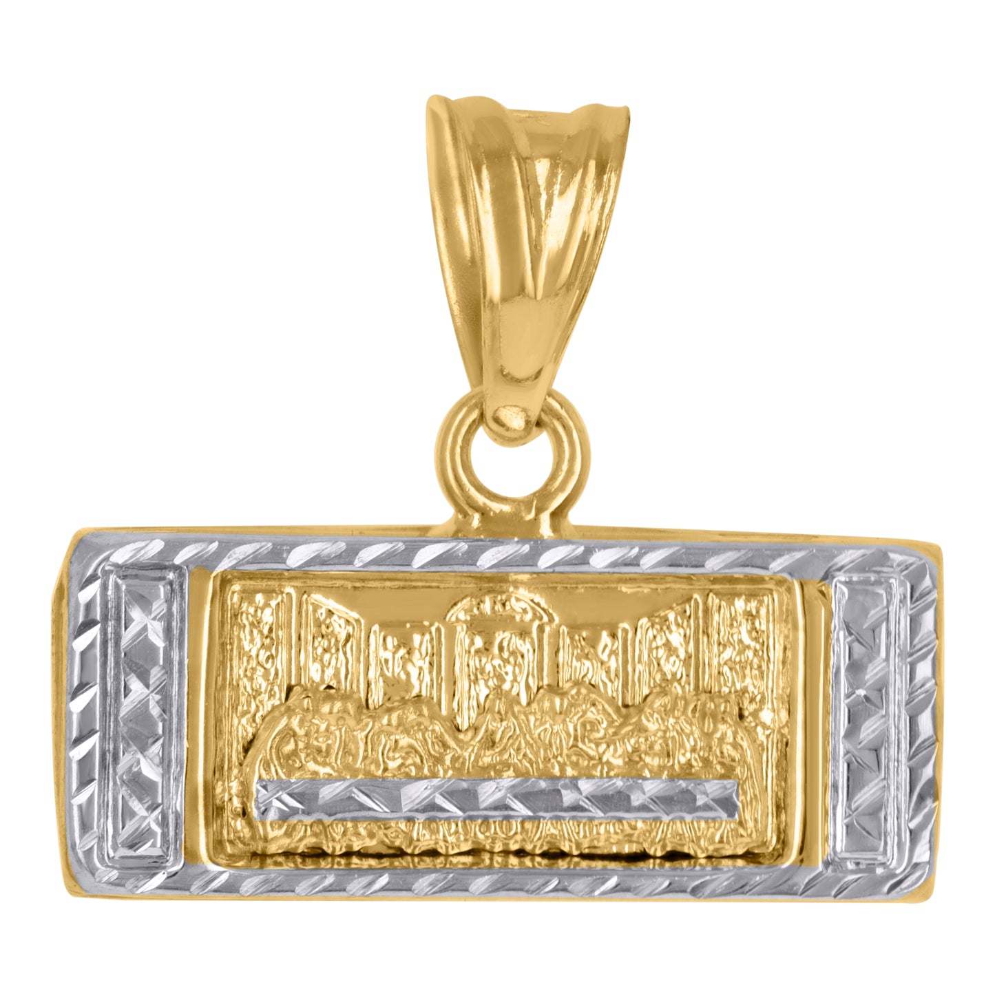 10K Gold Two-Tone Diamond-Cut Mens Last Supper Religious Charm Pendant
