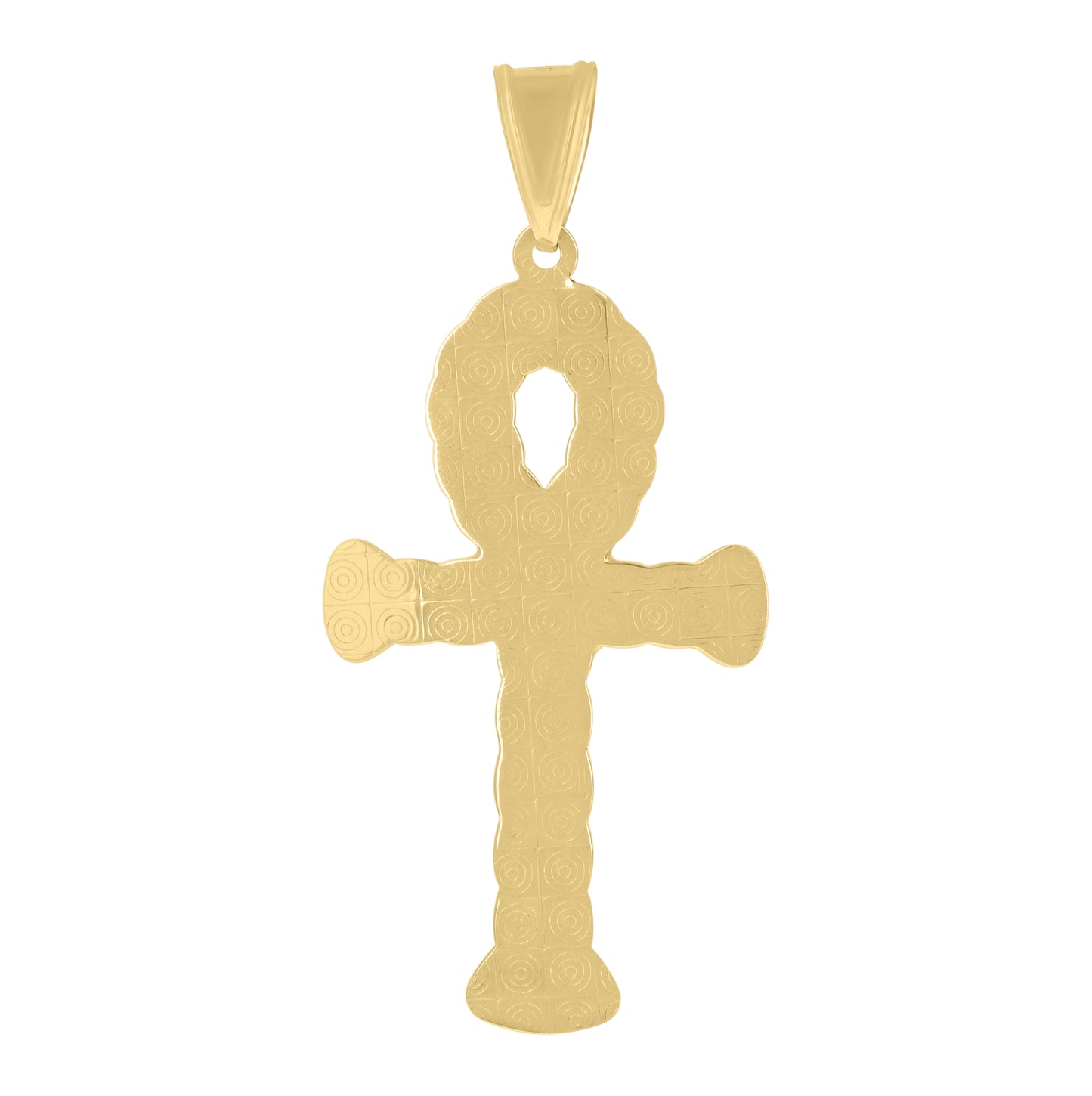 10K Gold Two-Tone Diamond-Cut Mens Ankh Cross Religious Charm Pendant