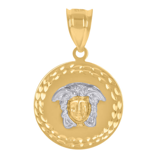 10K Two-tone Gold Mens Medusa Egyptian Fashion Charm Pendant