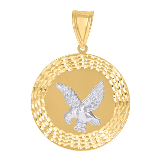 10K Gold Two-Tone Diamond-Cut Mens Eagle Animal Charm Pendant