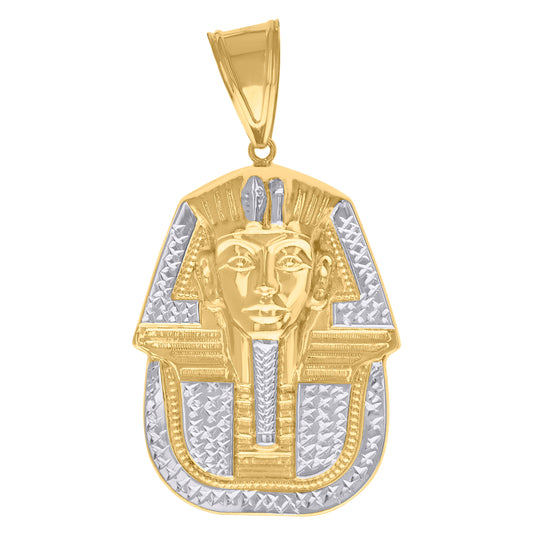 10K Two-Tone Gold Mens Diamond-Cut Pharaoh Charm Pendant