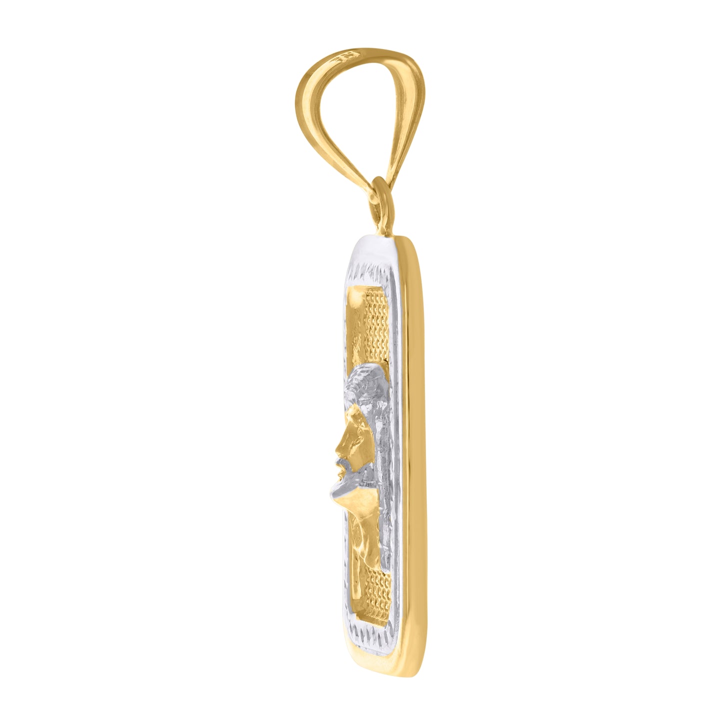 10K Two-Tone Gold Mens Textured Jesus Religious Charm Pendant