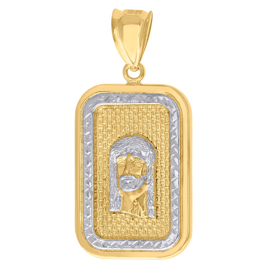 10K Two-Tone Gold Mens Textured Jesus Religious Charm Pendant